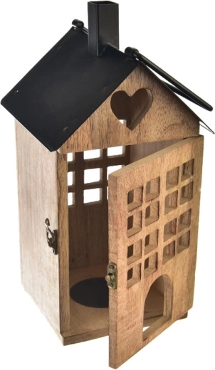 Φανάρι από ξύλο μάνγκο και μέταλλο Black 18 × 18 × 36 cm