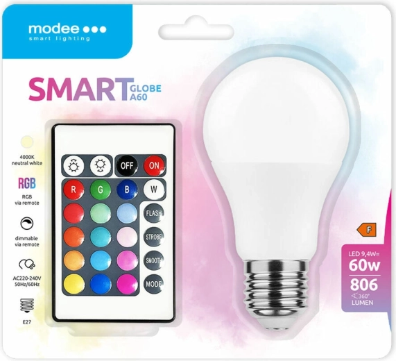 Modee LED έξυπνη λάμπα A60 9,4 W E27 RGB-W 806 lm με τηλεχειριστήριο
