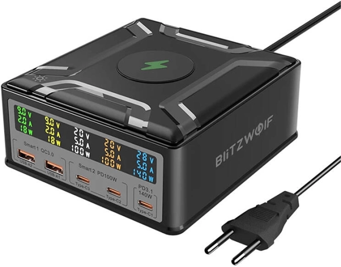 Καθολικός φορτιστής BlitzWolf BW-S28 με ασύρματη φόρτιση, μαύρος