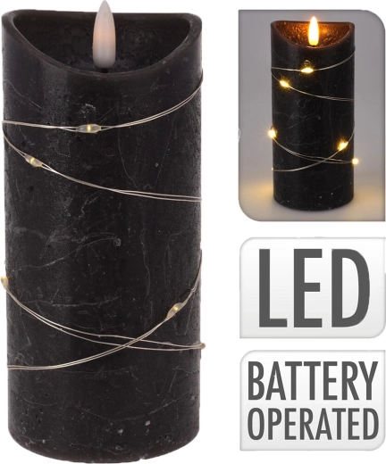 Κυλινδρικό LED κερί 7 × 15 cm, μαύρο