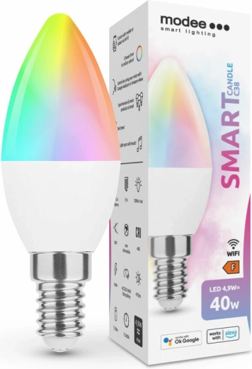 Έξυπνη LED λάμπα E14 4,9 W, έγχρωμη και λευκή, με δυνατότητα dimming – MODEE Tuya Wi‑Fi Candle C38