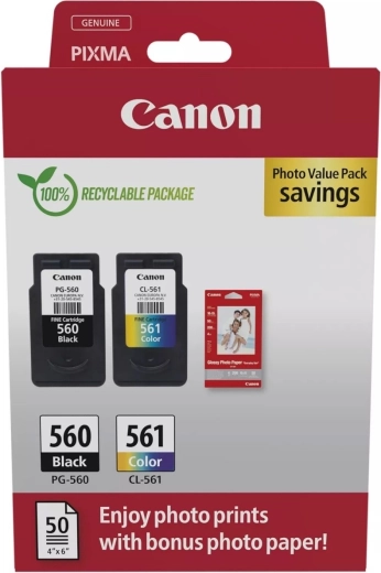 Σετ φωτογραφικής αξίας Canon PG-560/CL-561 με φωτογραφικό χαρτί