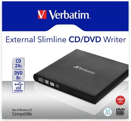 Εξωτερικός slim εγγραφέας CD/DVD USB 2.0 VERBATIM