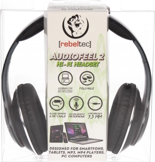 Στερεοφωνικά ακουστικά με μικρόφωνο AUDIOFEEL2 Black, βύσμα jack 4pin 3,5 mm