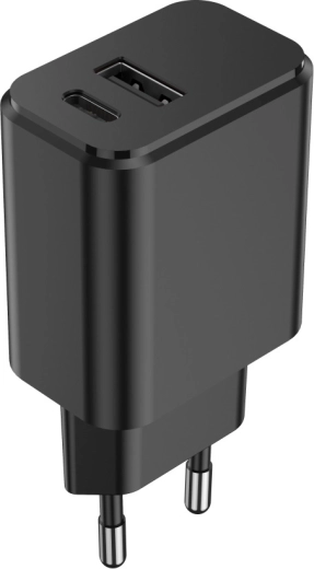 Setty φορτιστής πρίζας 20 W με USB‑C PD και USB‑A QC, μαύρος