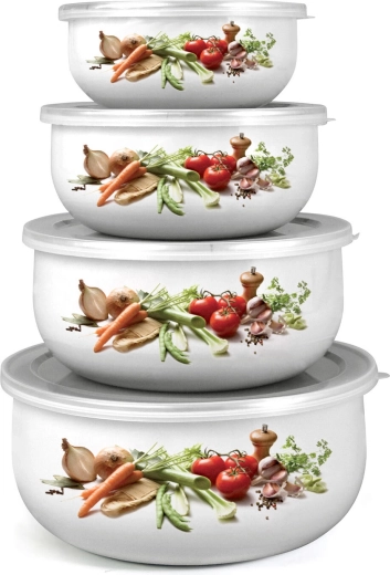 Σετ εμαγιέ μπολ με καπάκια BELLY Λαχανικά, 8 τεμαχίων