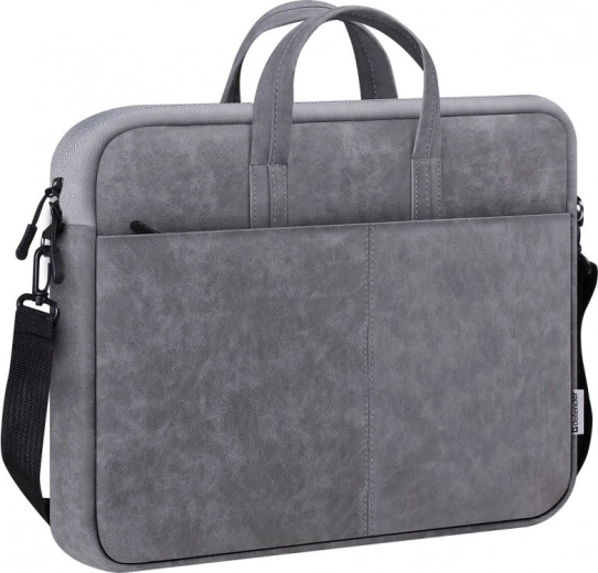 Γκρι τσάντα για laptop 15,6″ από οικολογικό δέρμα