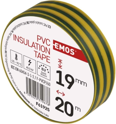 Μονωτική ταινία PVC 19 mm × 20 m κίτρινο‑πράσινη