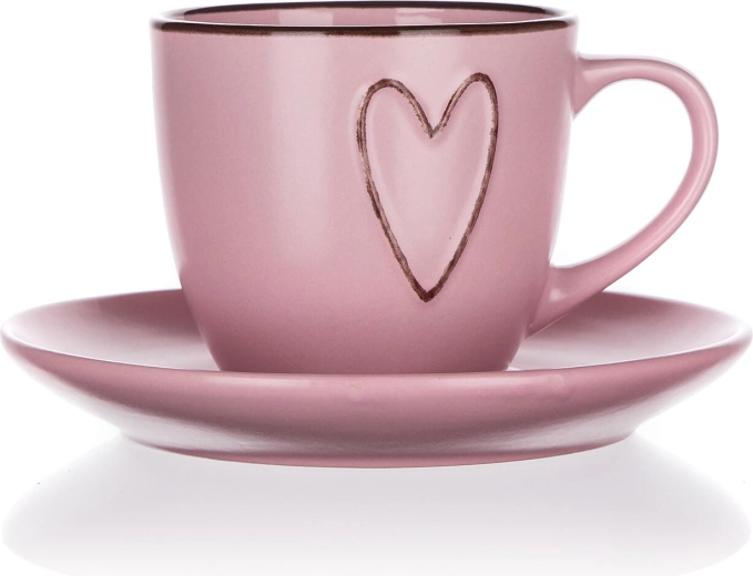 Φλιτζάνι με πιατάκι 260 ml HEART ροζ κεραμικό