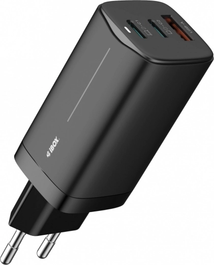 Φορτιστής τοίχου GaN 65 W, 2× USB-C + USB-A, μαύρο