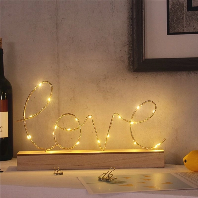 Επιτραπέζια LED διακόσμηση Love σε ξύλινη βάση