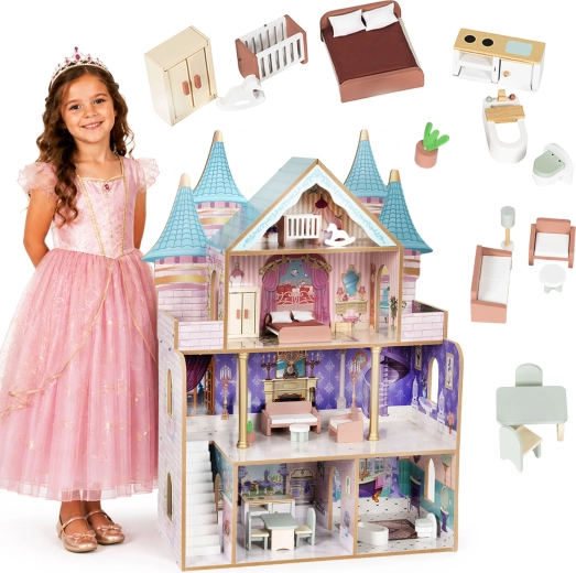 Ecotoys ξύλινο σπιτάκι για κούκλες Bella – πριγκιπικό κάστρο με 4 ορόφους
