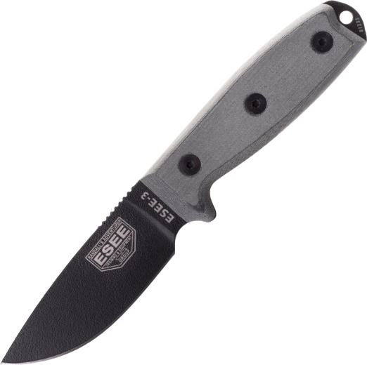 ESEE Model 3 – καθολικό outdoor μαχαίρι με μαύρη λεπίδα και γκρι λαβή Micarta