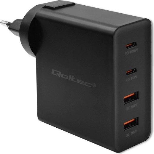 Φορτιστής GaN Power Pro 130 W, 2× USB‑C, 2× USB‑A, PD, μαύρος