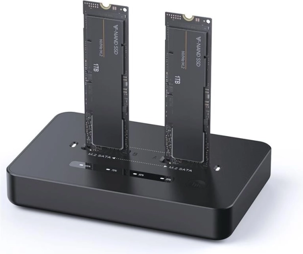 Διπλή βάση σύνδεσης (dock) για SSD M.2 NVMe και SATA με USB‑C, μαύρη