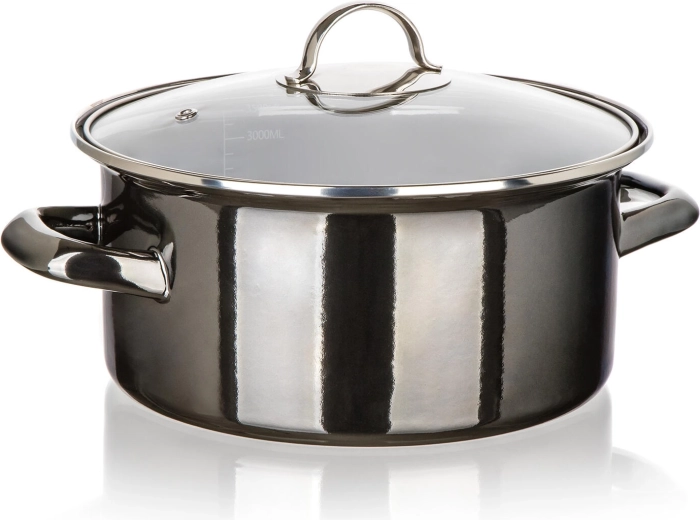Εμαγιέ κατσαρόλα με γυάλινο καπάκι 22 cm, 3,7 l Metallic Black