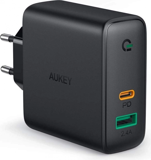 Επιτοίχιος φορτιστής AUKEY PA-D3 2×USB με Power Delivery 60 W