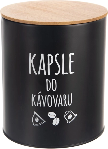 Δοχείο για κάψουλες Black με καπάκι από μπαμπού 16 cm