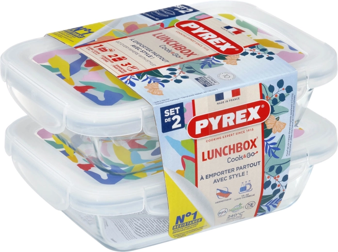 Σετ ορθογώνιων γυάλινων δοχείων PYREX 2 × 0,8 l
