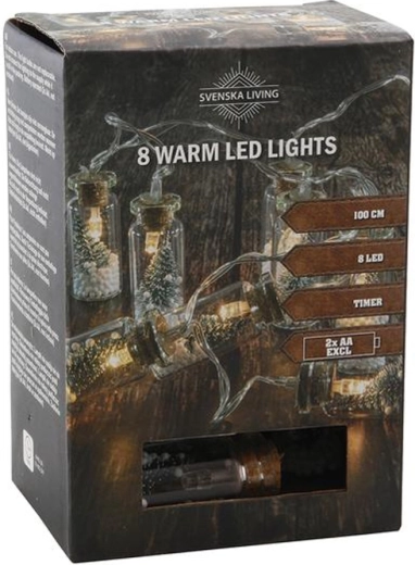 Φωτεινή γιρλάντα με χρονοδιακόπτη, 8 LED μπουκαλάκια με δεντράκι, 100 cm