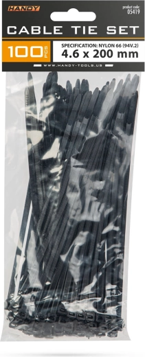 Μαύρα δεματικά καλωδίων 200 × 4,6 mm, 100 τεμάχια