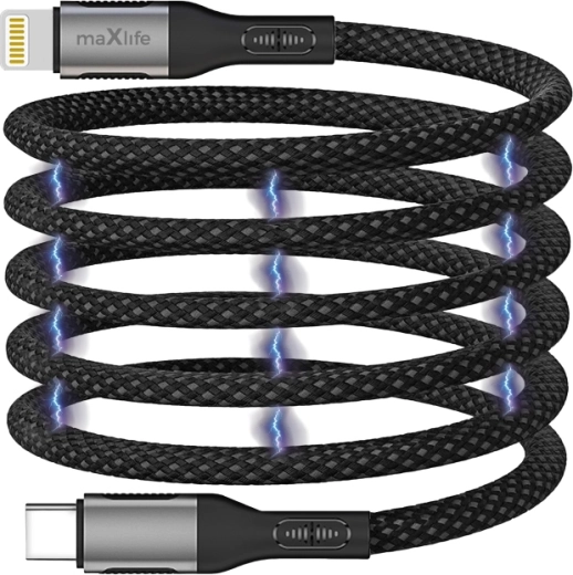 Μαγνητικό καλώδιο Maxlife USB-C – Lightning 1 m 27 W, νάιλον, μαύρο