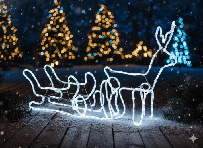 Χριστουγεννιάτικος LED τάρανδος με έλκηθρο 120 × 27 × 66 cm – ψυχρό λευκό με ψυχρό αναβόσβημα