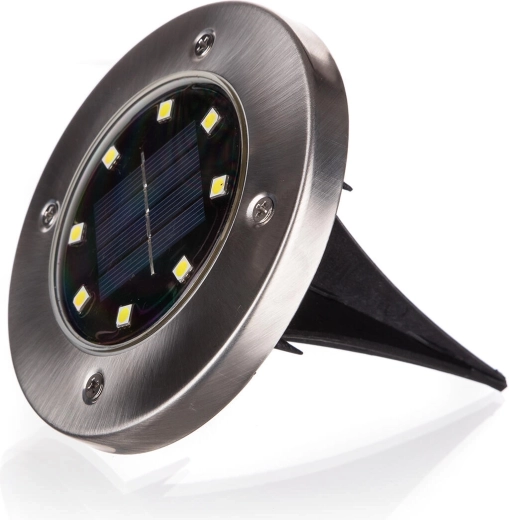 Ηλιακό χωνευτό επιδαπέδιο φωτιστικό LED 12 cm, ανοξείδωτο ατσάλι/πλαστικό