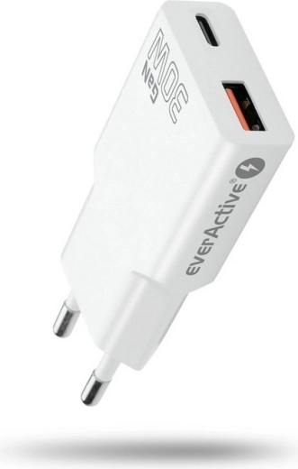 Φορτιστής πρίζας everActive GaN super slim 30 W με USB-A και USB-C