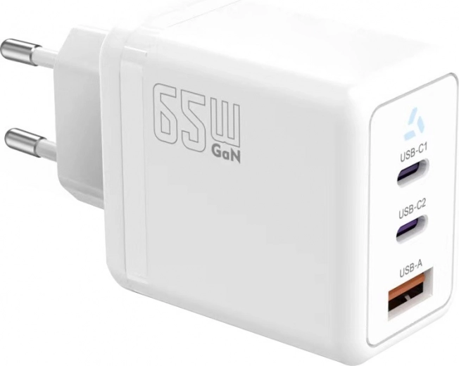 Φορτιστής ρεύματος 2× USB‑C + USB‑A με Power Delivery, λευκός, GaN 65 W