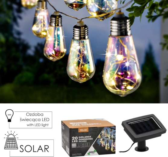 Ηλιακή γιρλάντα κήπου FELISI 20 LED, ψυχρό λευκό, 5,8 m