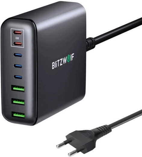Επιτοίχιος φορτιστής BLITZWOLF BW-S26 250 W, 8θυρος GaN, μαύρος