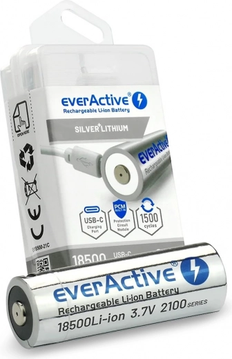 Επαναφορτιζόμενη μπαταρία EverActive 18500 Li-ion 3,7V 2100 mAh USB‑C