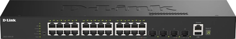Έξυπνος διαχειριζόμενος μεταγωγέας D-Link DGS-1530-28/E με 24 θύρες Gigabit Ethernet και 4 θύρες 10G SFP+