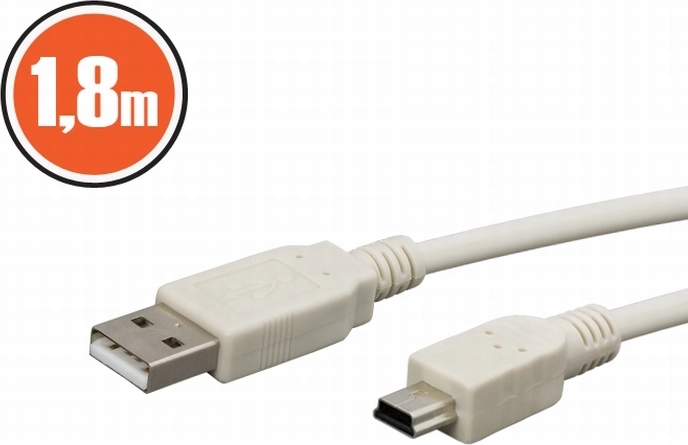 Καλώδιο USB 2.0 A σε mini B 1,8 m λευκό