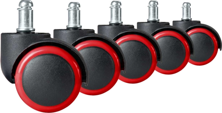 Λαστιχένιοι τροχοί για καρέκλα γραφείου, μαύροι-κόκκινοι, 5 τεμ.