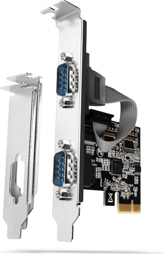 Ελεγκτής PCIe AXAGON με 2 σειριακές θύρες RS232 250 kBd, στη συσκευασία περιλαμβάνονται κανονικά και low profile brackets