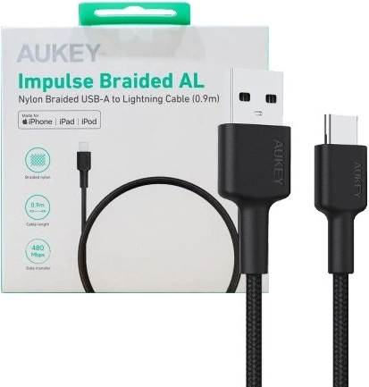 Καλώδιο AUKEY USB-C σε USB-A 0,9 m, 60 W PD, με νάιλον πλέξη, μαύρο