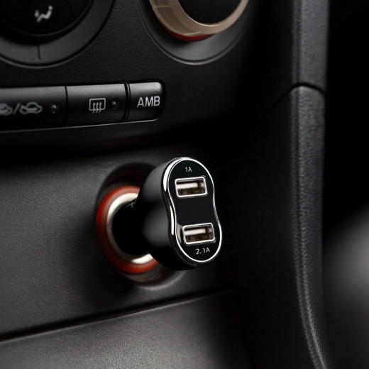 Διπλός φορτιστής USB για αναπτήρα αυτοκινήτου, μαύρος