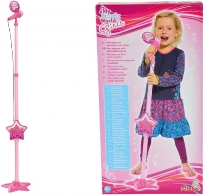 Ροζ παιδικό μικρόφωνο με βάση και MP3 (85–115 cm)