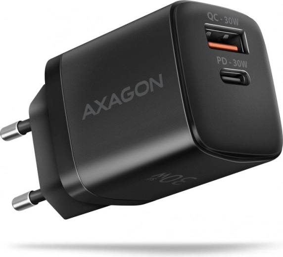 Φορτιστής πρίζας 30W PD & QC, USB‑C + USB‑A, μαύρος