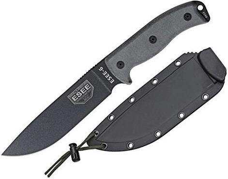 Μαχαίρι επιβίωσης ESEE 16,5 cm με λεία κόψη, μαύρο/γκρι, Micarta, θήκη