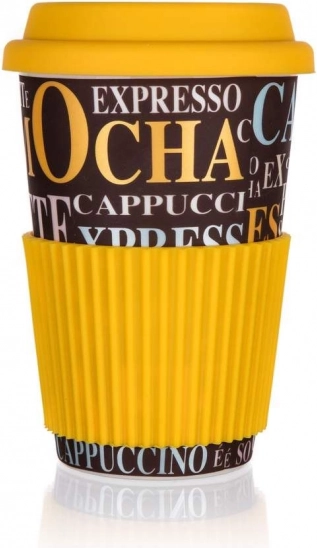 Κεραμική κούπα με καπάκι σιλικόνης Go, 400 ml, Coffee
