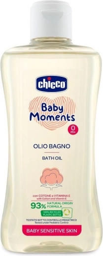 Chicco Baby Moments Sensitive βρεφικό λάδι μπάνιου με βαμβακέλαιο και βιταμίνη E 200 ml