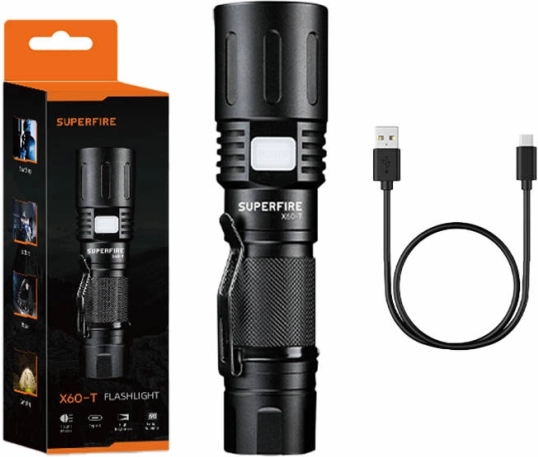 Φακός Superfire X60-T επαναφορτιζόμενος μέσω USB, 1500lm