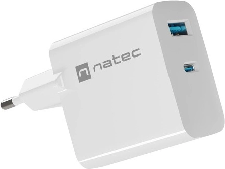 Φορτιστής Natec Ribera GaN 65W USB-A και USB-C λευκός