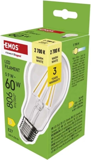Λαμπτήρας LED Filament A60 E27 5,9 W 806 lm θερμό λευκό