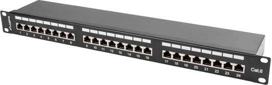 Patch panel 24 θυρών 1U Cat6, μαύρο, θωρακισμένο