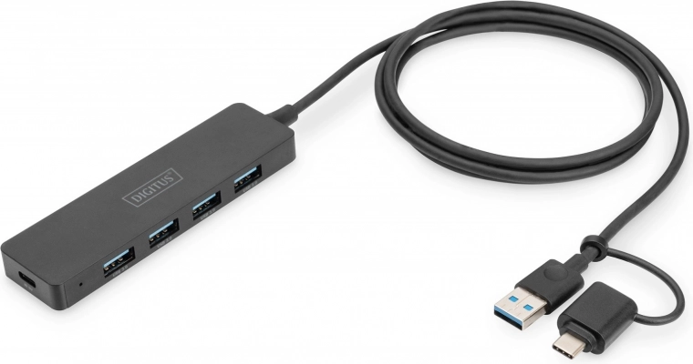 Hub USB 3.0 SlimLine 4 θυρών με αντάπτορα USB-C 1,2 m 5Gbps, υποδοχή τροφοδοσίας USB-C