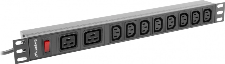 Lanberg ρακο-mounted μπάρα τροφοδοσίας PDU 19" 1U, 16 A, 8× C13 + 2× C19, είσοδος C20 – μαύρη